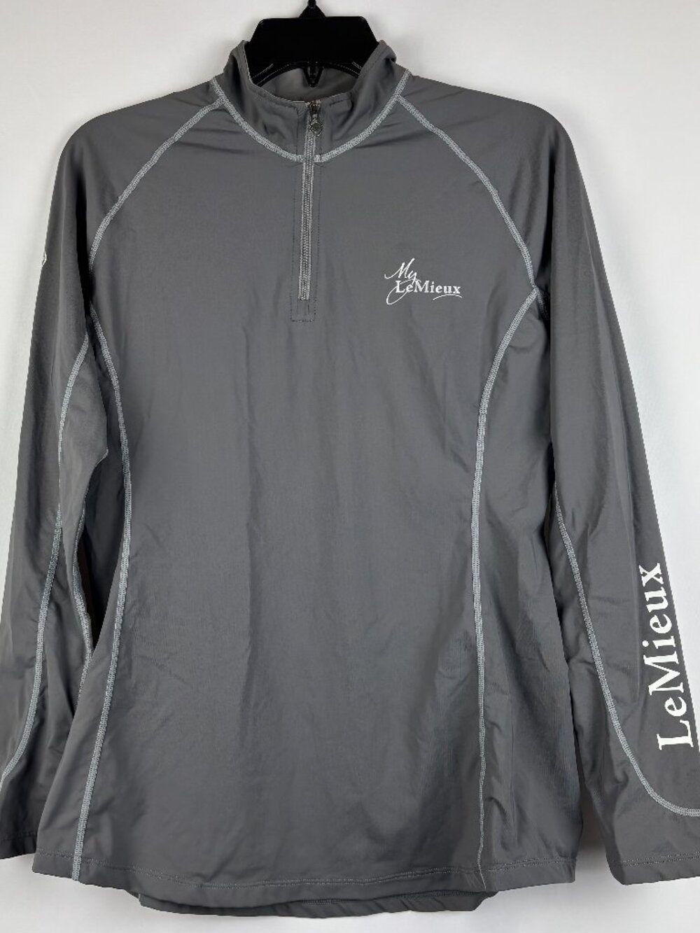 8 LeMieux Base Layer Thin Lightweight Equestrian Mock Neck Quarter Zip Gray Top